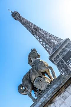 Low-angle shot of the Eiffel Tower in Paris, France Stock Photos