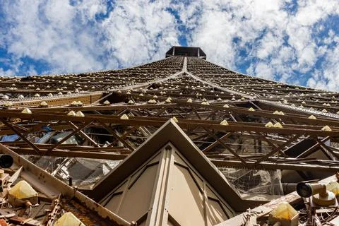 Low angle shot of the Eiffel Tower in Paris, France Stock Photos