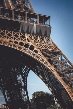 Low-angle shot of the Eiffel tower in Paris, France Stock Photos