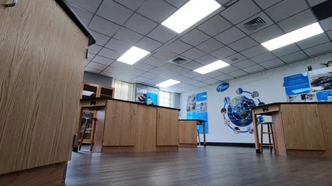 Low Angle Shot of Empty College Lab Stock Footage 114824733