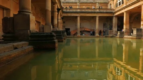 Low angle shot of the famous spa thermal complex in the city of Bath Stock Footage 70495222