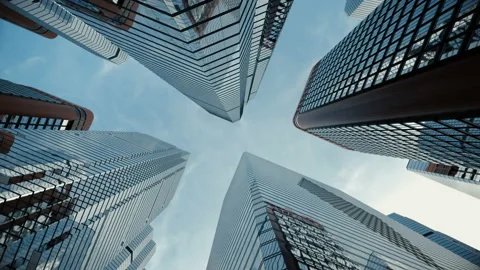 Low angle shot from ground to sky of city skyscrapers Stock Footage 93320557