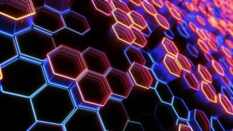 Low angle shot of hexagon shape modern technology background Stock Footage 74927353