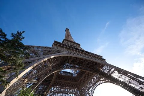 Low angle shot of the iconic Eiffel Tower in Paris, France 스톡 사진