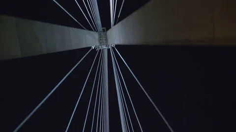 Low angle shot of illuminated cable bridge at night, Warsaw Stock Footage 81095798