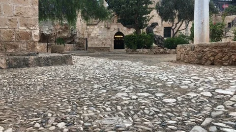 Low Angle Shot inside Ayia Napa Monastery Stock Footage 90831468