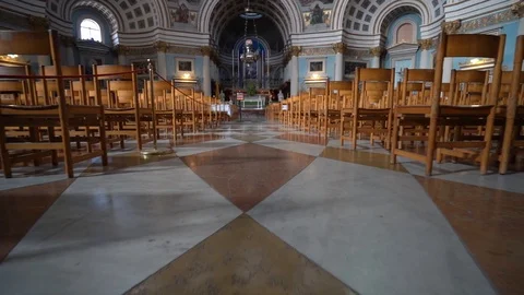 Low angle shot inside a large empty church in malta europe Stock Footage 126621155