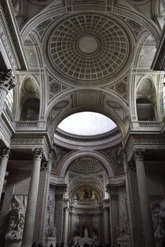 Low-angle shot of the interior of the interior of the pantheon in Paris with orn Stock Photos