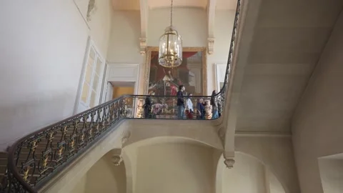 A low angle shot of interior staircase in Versailles Palace in Paris Stock Footage 275869568