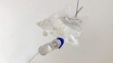 Low angle shot of an intravenous drip bag in use Stock Footage 141664207