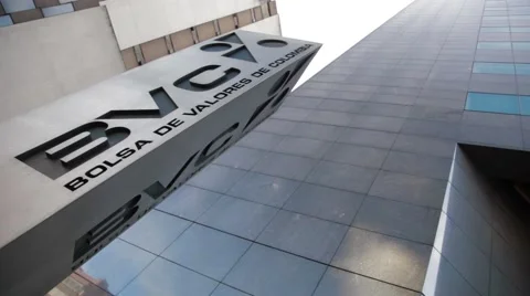 Low Angle Shot of the logo outside Colombian Stock Exchange Stock Footage 45237304