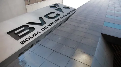 Low Angle Shot of the logo outside Colombian Stock Exchange Stock Footage 45237349