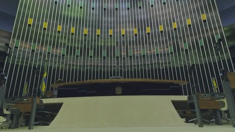 Low angle shot looking up at the seat of the President of the Chamber of Stock Footage 126107724