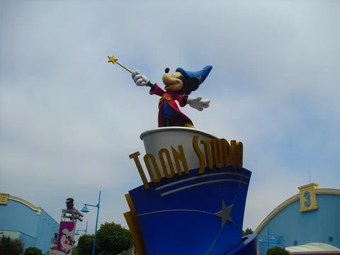 Low angle shot of a magical Mickey Mouse on a building in Disneyland Paris Stock Photos
