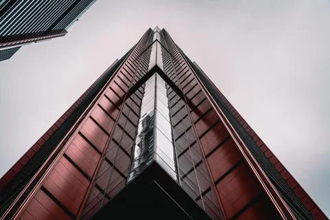 Low Angle Shot of Modern Red Towers Skyscrapers Stock Photos