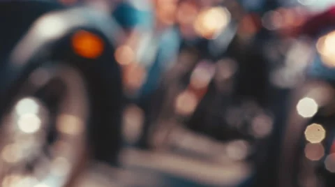 Low angle shot of motorcycle wheels at a biker parade Stock Footage 68675921