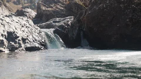 Low angle shot of mountain river with sparkling water Stock Footage 330440695
