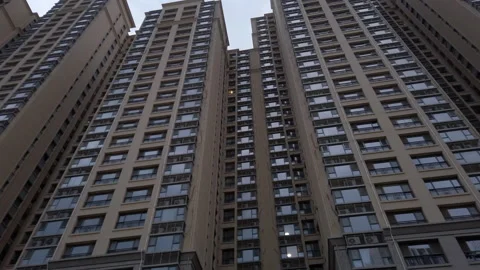 Low angle shot of newly built residencial building, Beijing, China Video stock 155978035