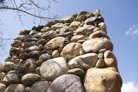 Low-angle shot of Old Stone Fireplace Remains Stock Photos
