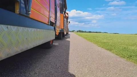Low angle shot of an orange land train Stockbeeldmateriaal 202938000