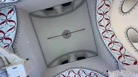 Low angle shot ornamental ceiling and Ottoman architectural patterns within Stock Footage 340154712