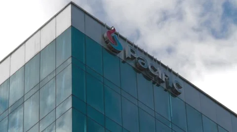 Low Angle Shot of the Pacific Rubiales Logo Stock Footage 45237058