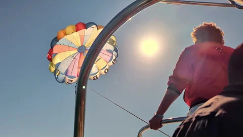 Low angle shot of parasailing in Sharm El-Sheikh, Egypt during daytime. 스톡 동영상 306303410