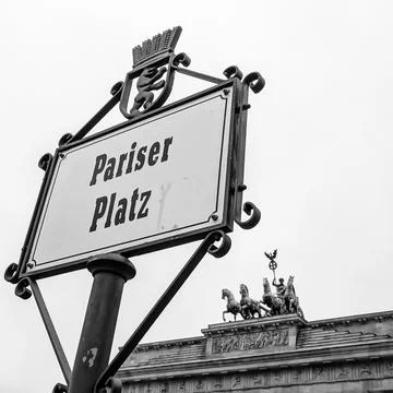 Low angle shot of the Pariser Platz sign in Berlin, Germany Stock Photos