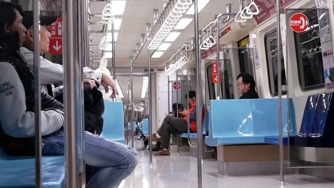 Low angle shot of passenger taking skytrain in Taipei Taiwan with 4k resolution Video stock 83232385
