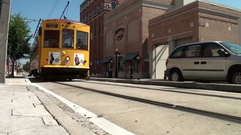 Low angle shot of passing trolly Stock Footage 31264299