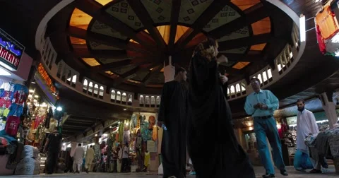 Low Angle shot People Walking in the Center of Souk Mutrah (4K) Stock Footage 45872164