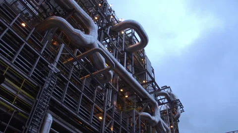 Low angle shot of petroleum refinery Stock Footage 48633571