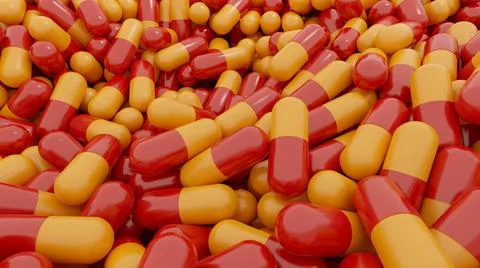 Low Angle Shot of Pills or Capsules Used for Medication Stock Illustration