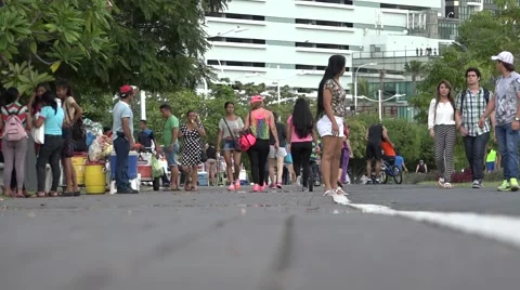 Low angle shot of the promenade La Cinta Costera, Panama City, Panama Stock Footage 47898998