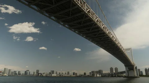 Low angle shot of Rainbow Bridge in Tokyo, Japan. Stock Footage 247135812