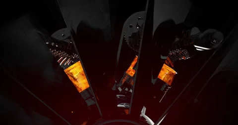 Low Angle Shot of Rotating V8 Engine with Combustion Explosions Stock Footage 313926848
