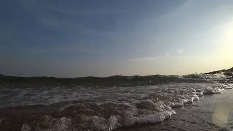 Low angle shot of the sea waves splashes in camera. Stock Footage 87846632