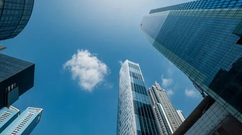Low Angle Shot of Skyscraper Clouds Business Real Estate Architecture Design Stock Photos