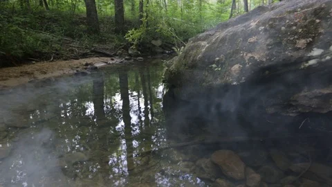 Low Angle Shot of Small Lake with Fog Stock Footage 90108080