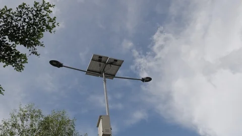 Low angle shot of solar powered LED street light Stock Footage 106574214