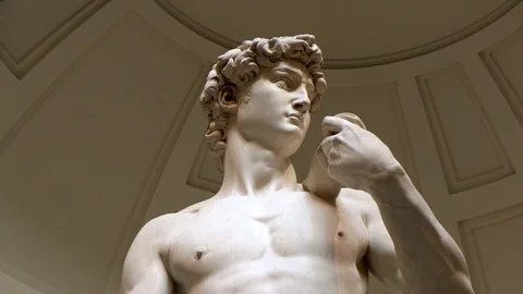 Low angle shot of the Statue of David in Italy Stock Footage 111237917