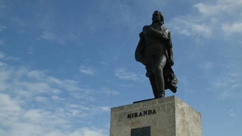 Low angle shot of statue of Francisco de Miranda with cloudy sky in back, Cuba Stock Footage 141644803