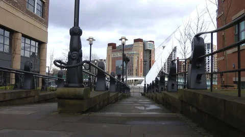 Low angle shot of steps to Millennium Bridge with police siren Stock Footage 1101771