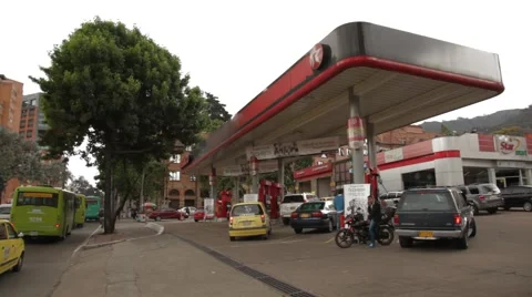 Low Angle Shot of a Texaco Gas Station in Chapinero Stock Footage 42269878