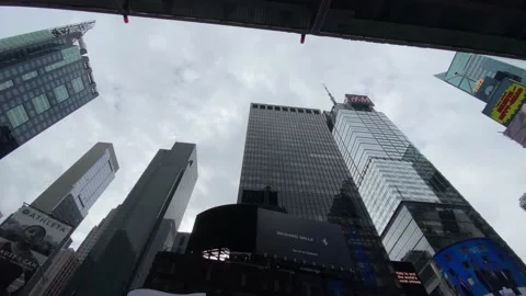 Low angle shot of Times Square street with billboard  New York City Stock Footage 228300107
