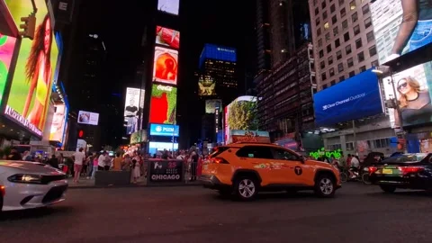 Low angle shot of Times Square street with billboard  New York City Stock Footage 228321311