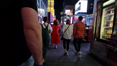 Low angle shot of Times Square street with billboard  New York City Stock Footage 228321331