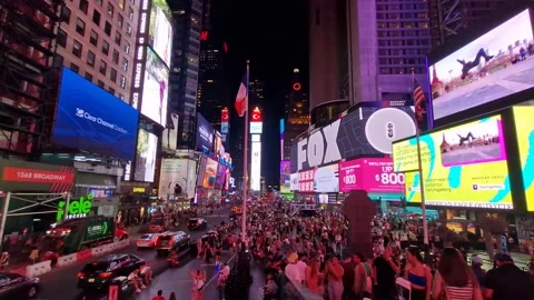 Low angle shot of Times Square street with billboard  New York City Stock Footage 228321342