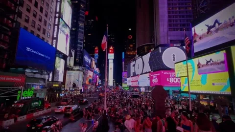 Low angle shot of Times Square street with billboard  New York City Vidéo 228321373