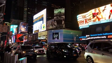 Low angle shot of Times Square street with billboard  New York City Stock Footage 228321453